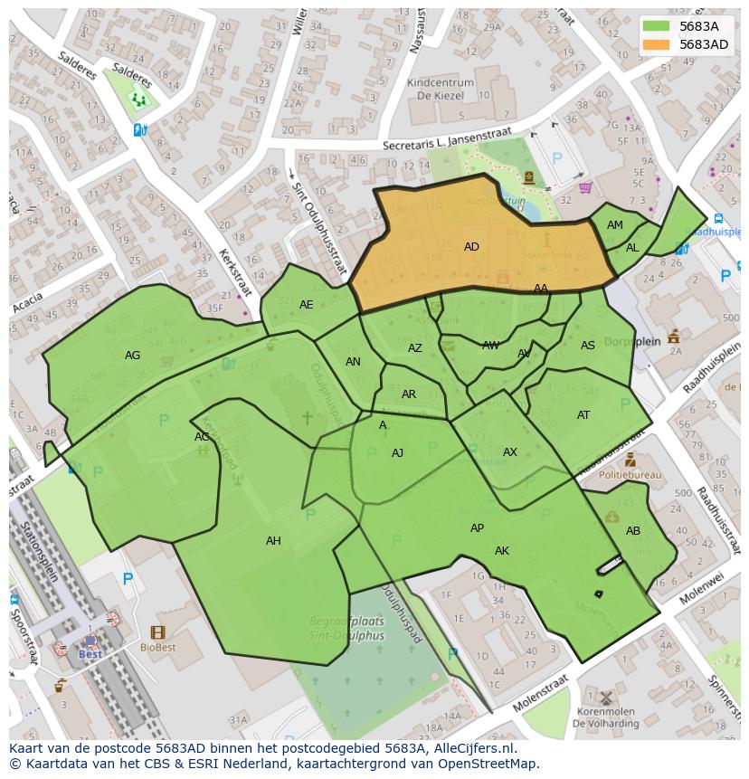 Afbeelding van het postcodegebied 5683 AD op de kaart.