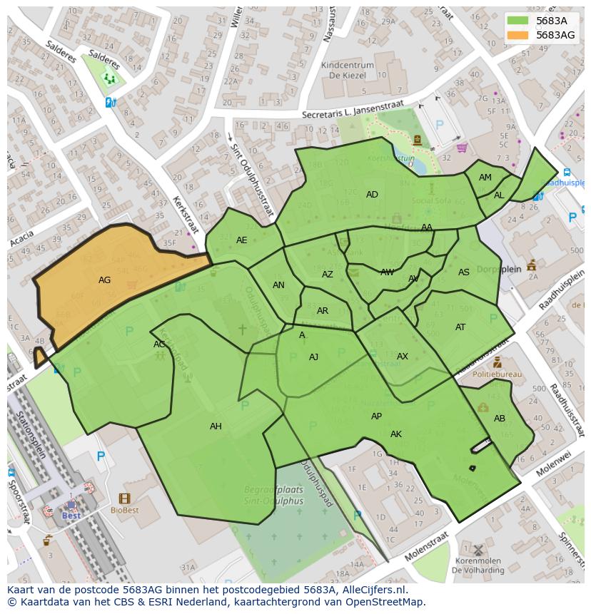Afbeelding van het postcodegebied 5683 AG op de kaart.