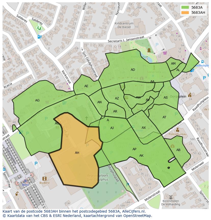 Afbeelding van het postcodegebied 5683 AH op de kaart.