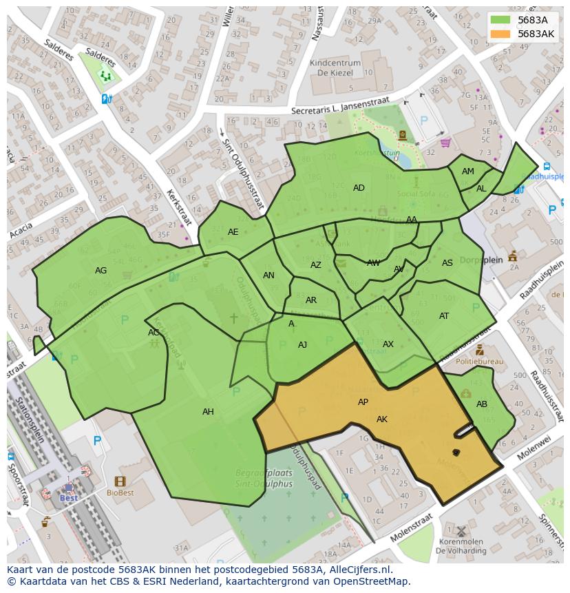 Afbeelding van het postcodegebied 5683 AK op de kaart.