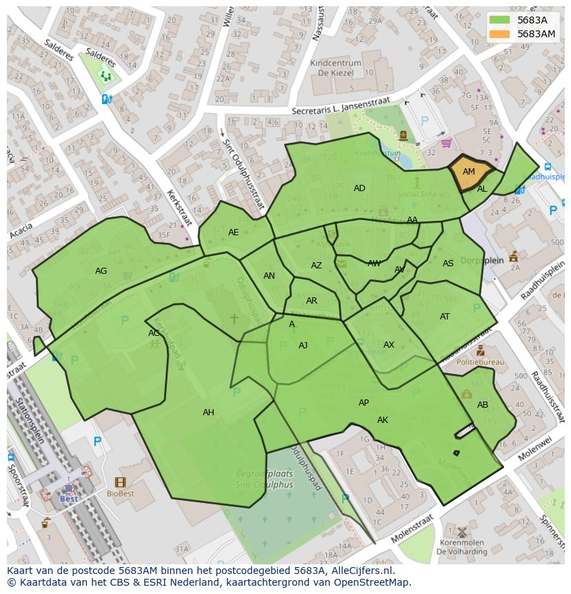 Afbeelding van het postcodegebied 5683 AM op de kaart.