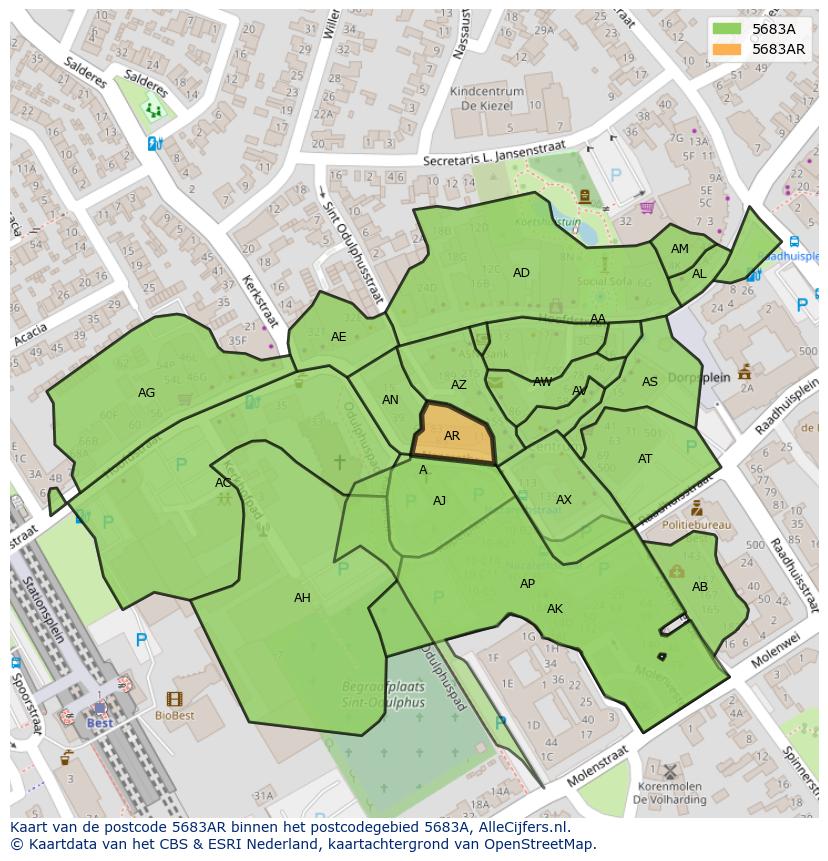 Afbeelding van het postcodegebied 5683 AR op de kaart.
