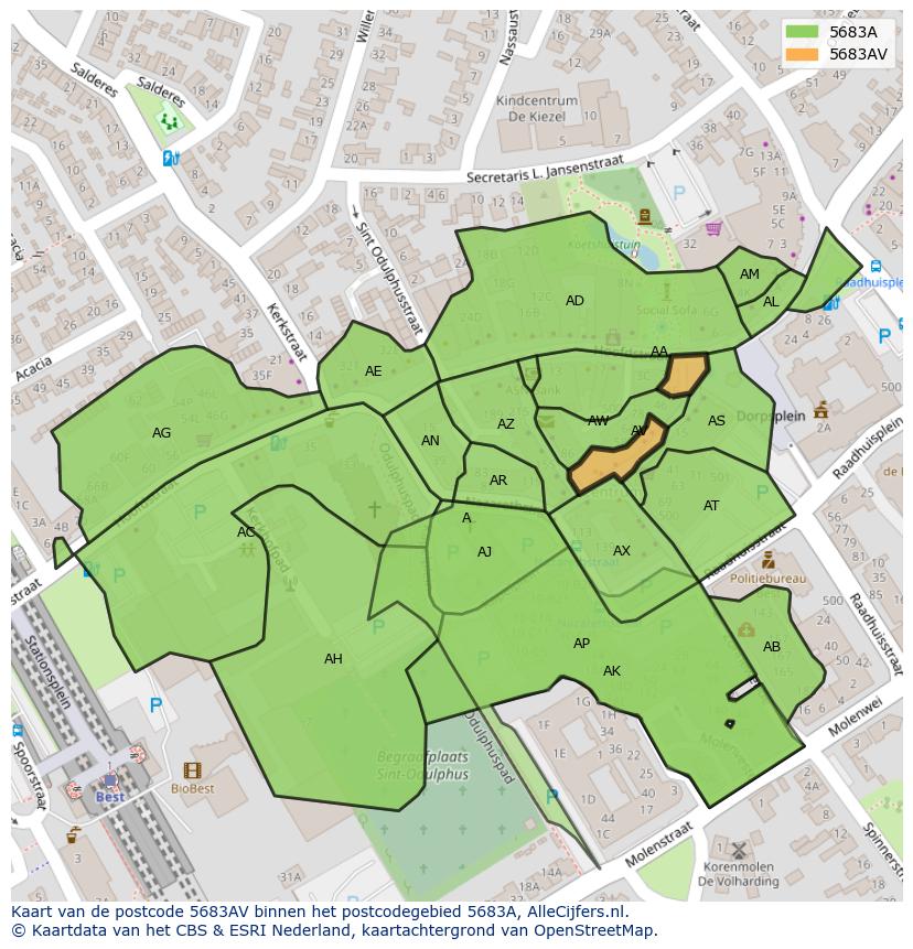 Afbeelding van het postcodegebied 5683 AV op de kaart.