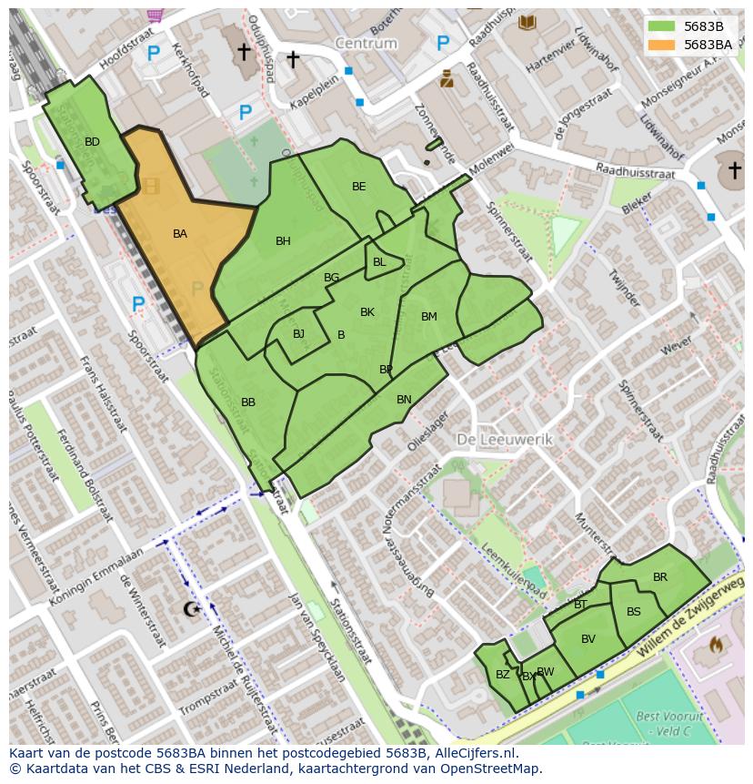 Afbeelding van het postcodegebied 5683 BA op de kaart.