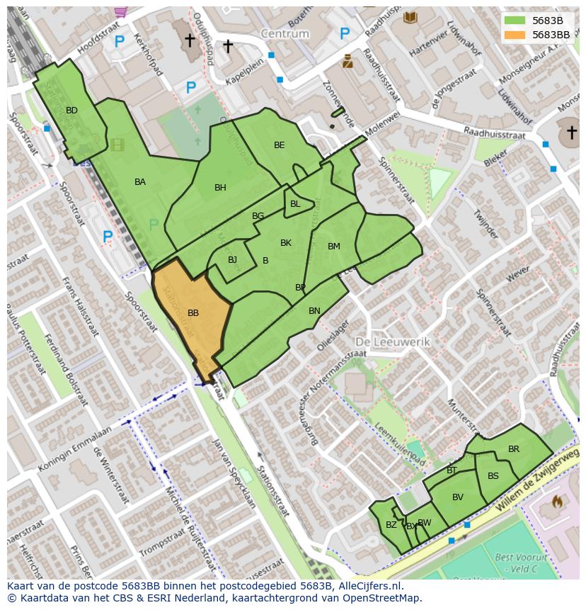 Afbeelding van het postcodegebied 5683 BB op de kaart.