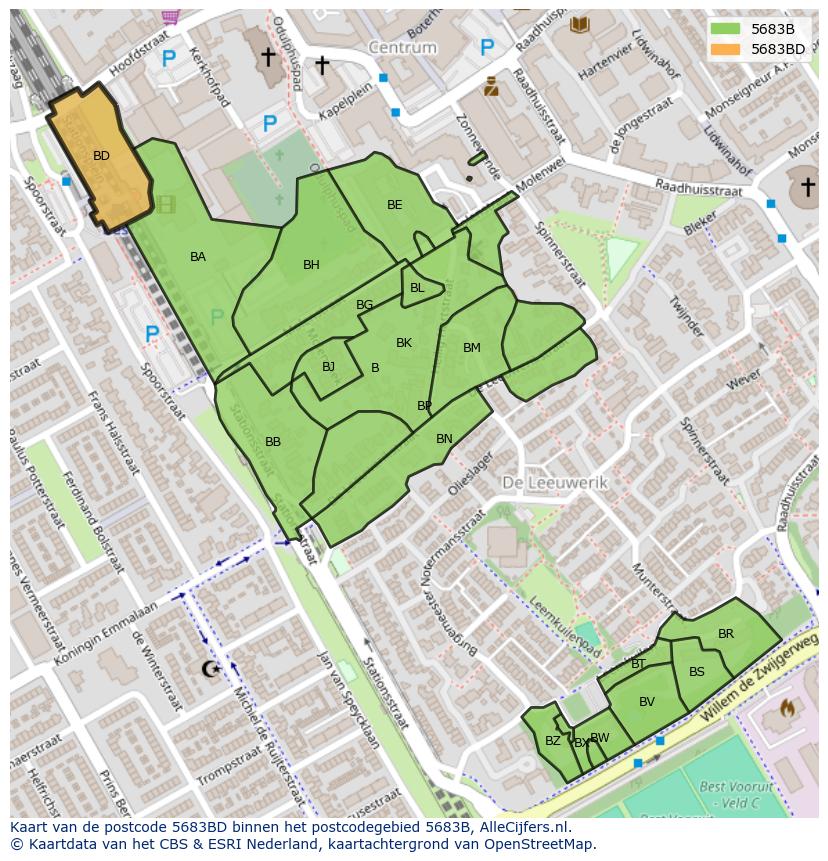Afbeelding van het postcodegebied 5683 BD op de kaart.