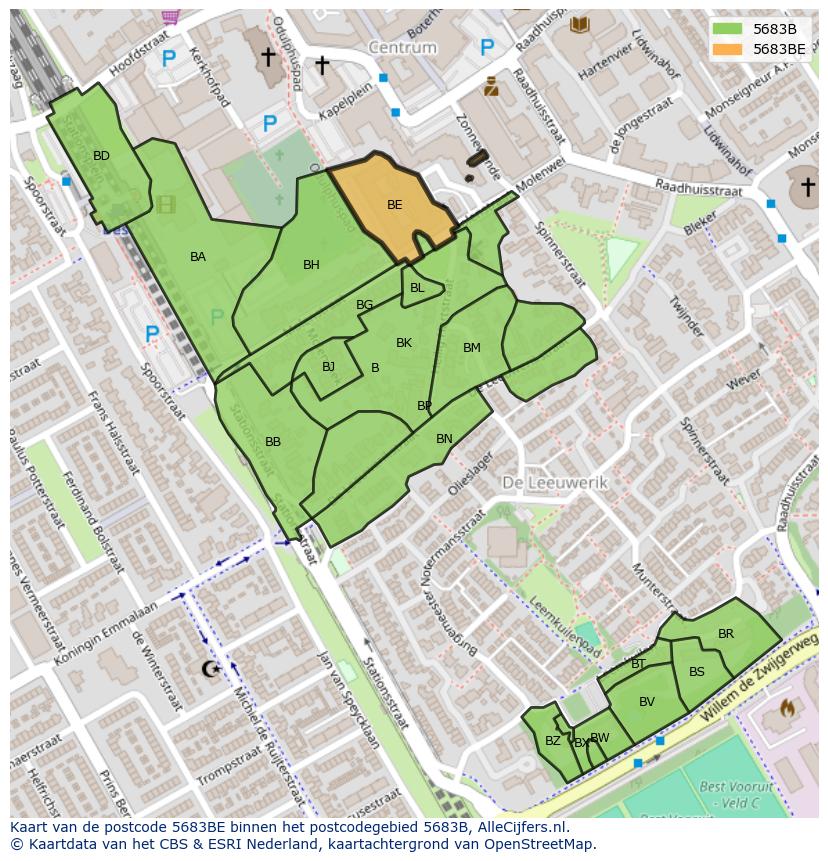 Afbeelding van het postcodegebied 5683 BE op de kaart.
