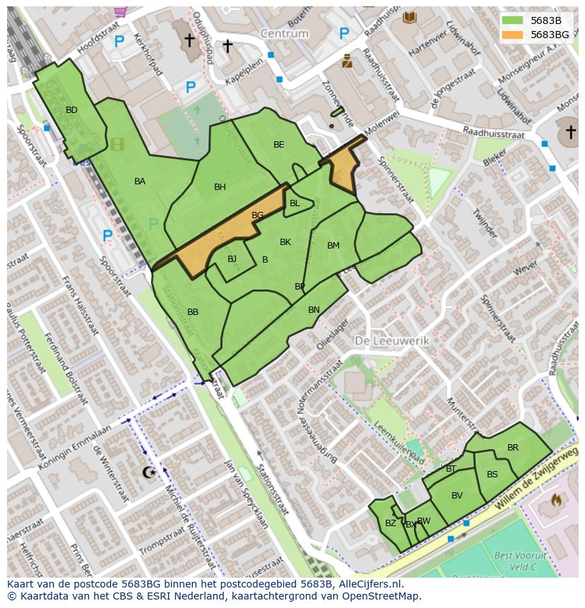 Afbeelding van het postcodegebied 5683 BG op de kaart.
