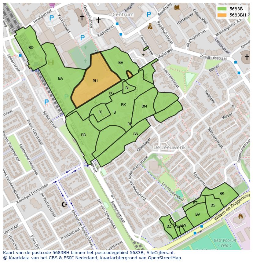Afbeelding van het postcodegebied 5683 BH op de kaart.