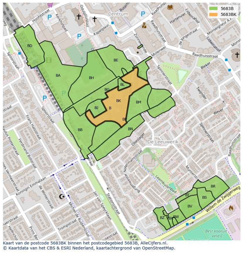 Afbeelding van het postcodegebied 5683 BK op de kaart.