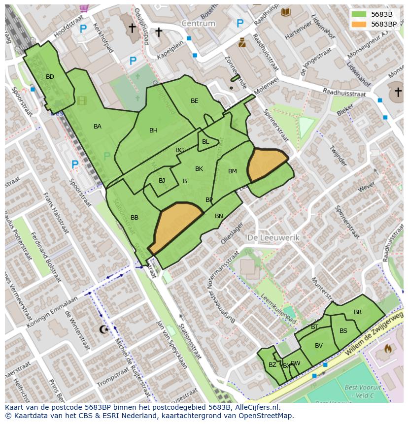 Afbeelding van het postcodegebied 5683 BP op de kaart.