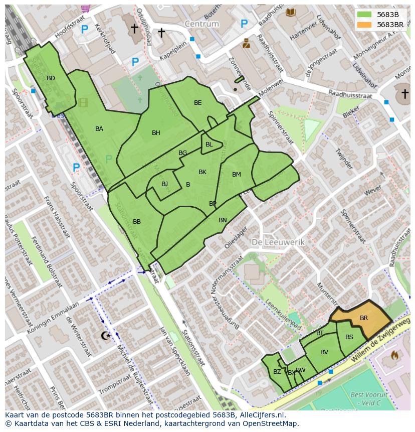 Afbeelding van het postcodegebied 5683 BR op de kaart.