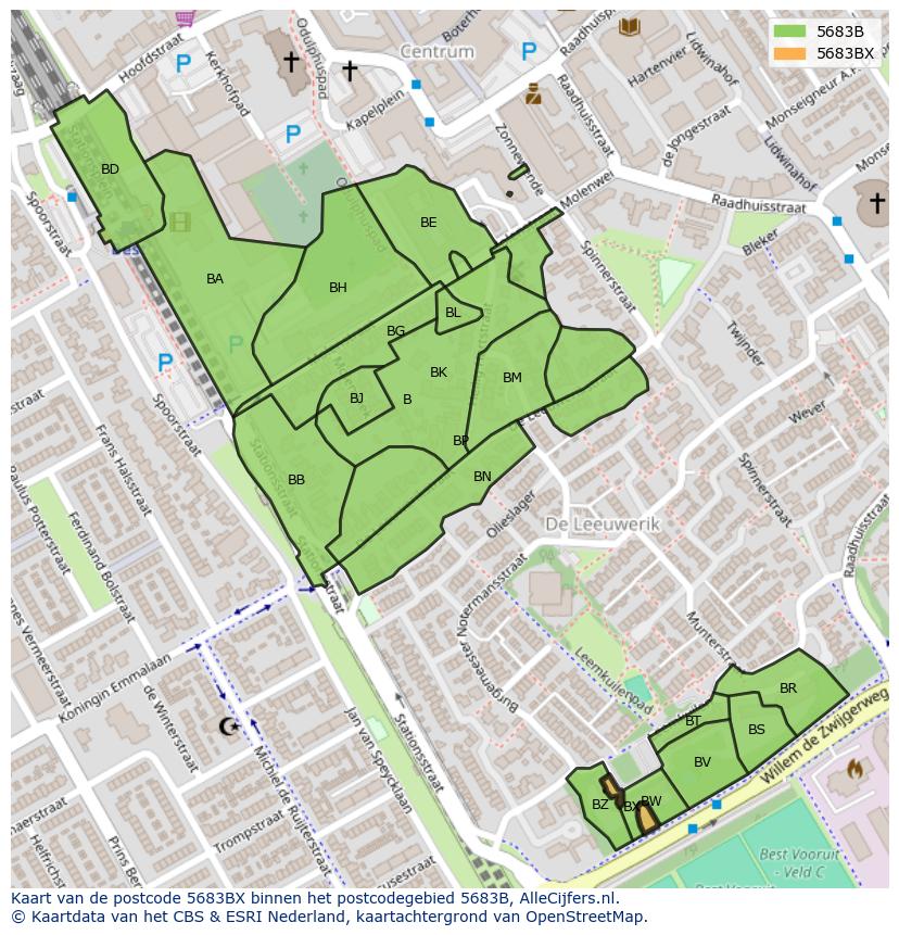 Afbeelding van het postcodegebied 5683 BX op de kaart.