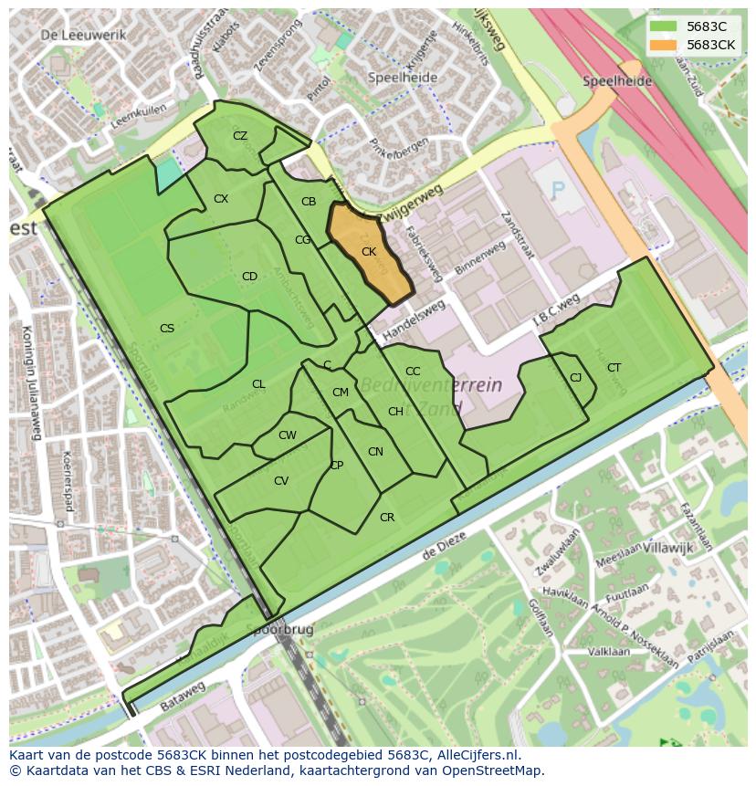 Afbeelding van het postcodegebied 5683 CK op de kaart.