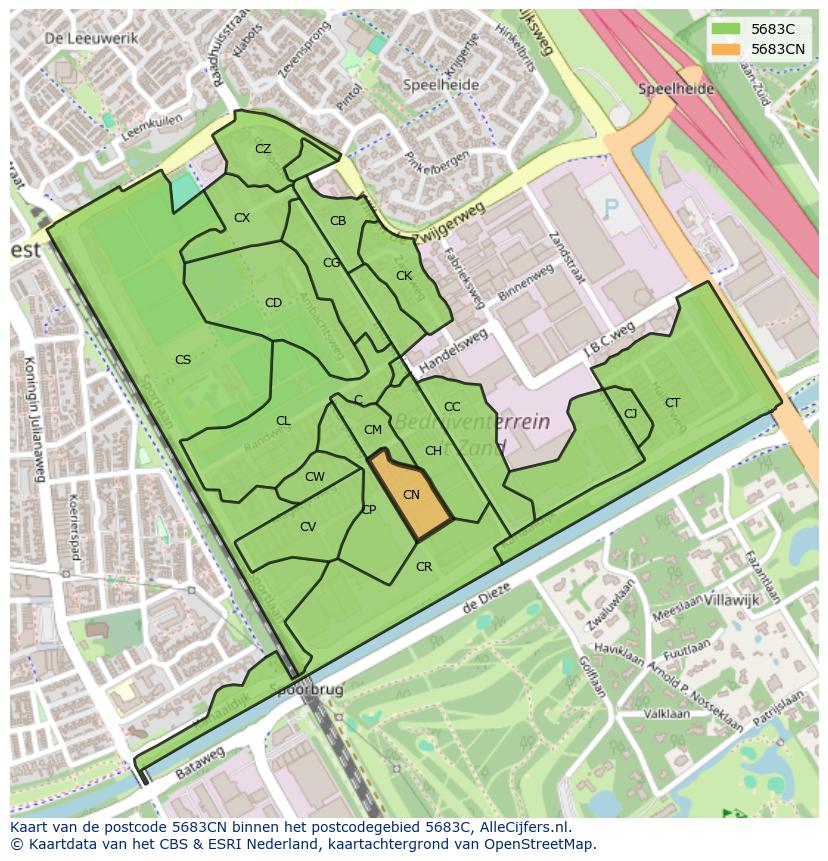 Afbeelding van het postcodegebied 5683 CN op de kaart.