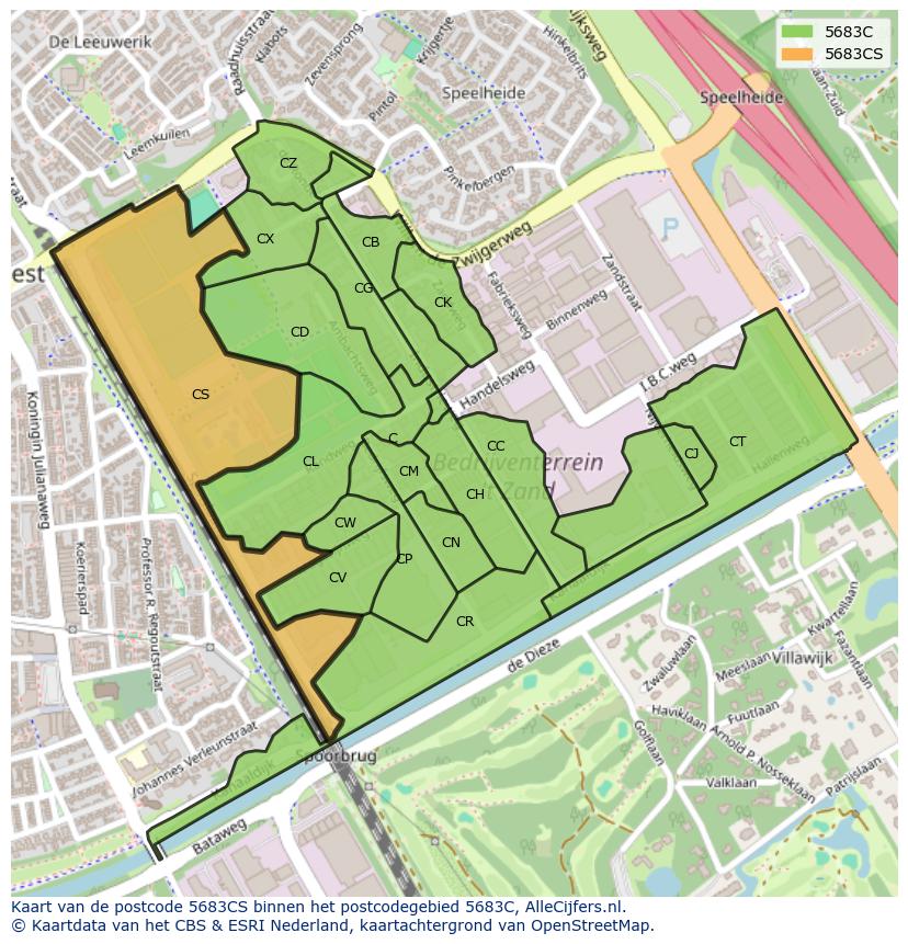 Afbeelding van het postcodegebied 5683 CS op de kaart.