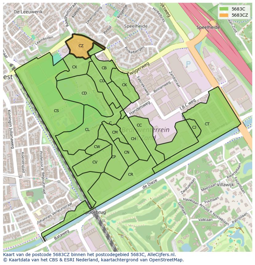 Afbeelding van het postcodegebied 5683 CZ op de kaart.