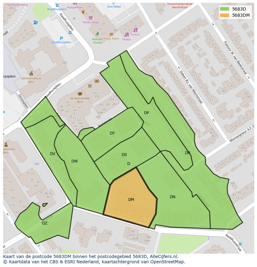 Afbeelding van het postcodegebied 5683 DM op de kaart.