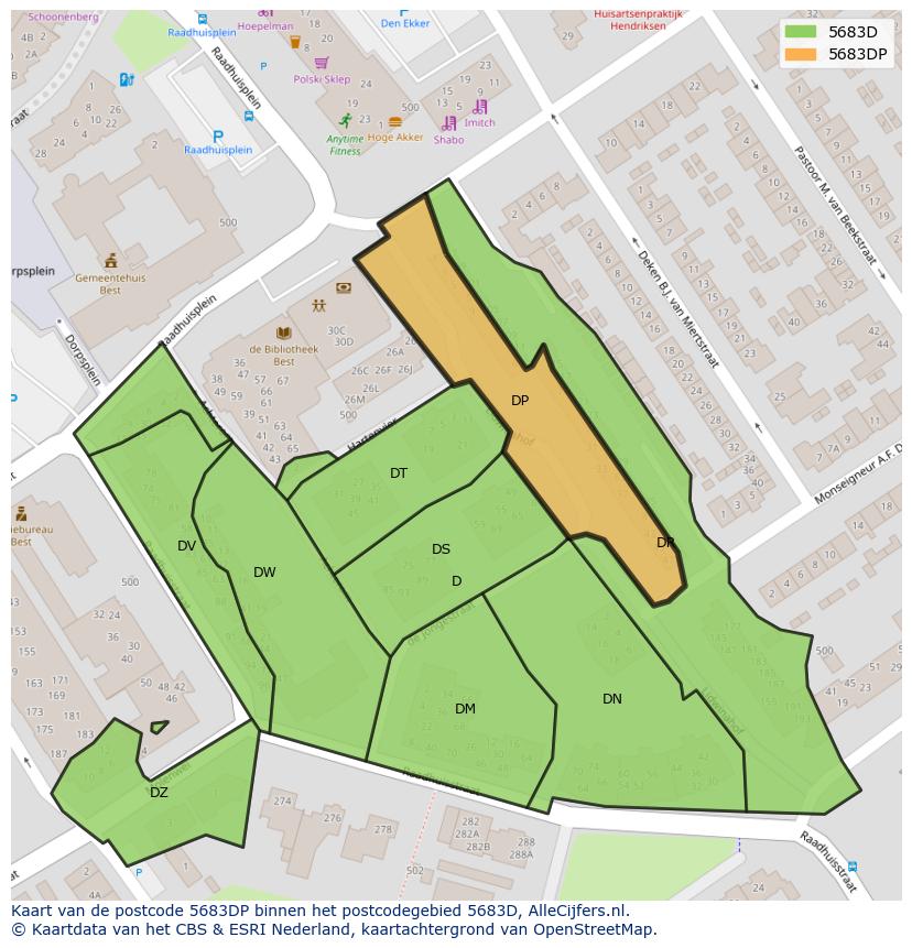Afbeelding van het postcodegebied 5683 DP op de kaart.
