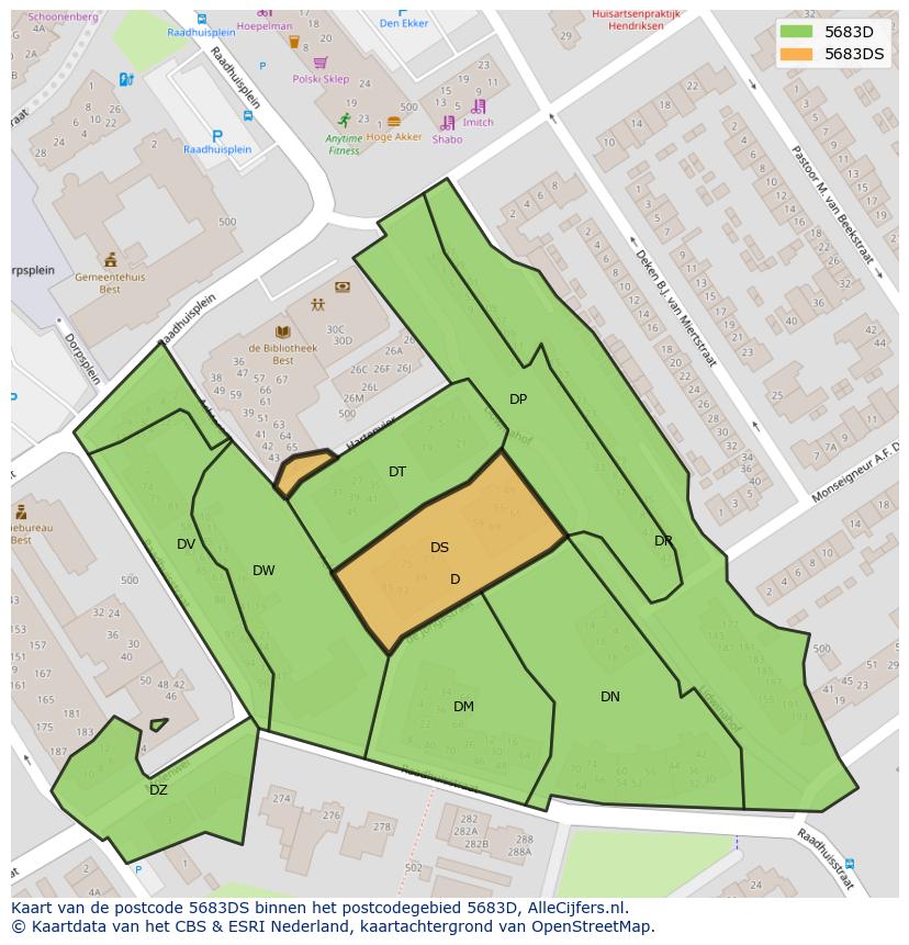 Afbeelding van het postcodegebied 5683 DS op de kaart.