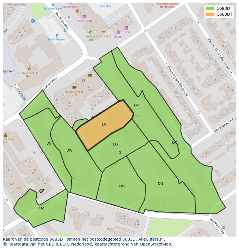 Afbeelding van het postcodegebied 5683 DT op de kaart.