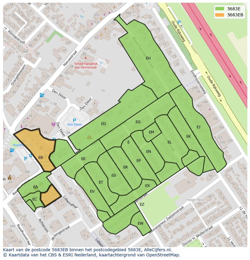 Afbeelding van het postcodegebied 5683 EB op de kaart.
