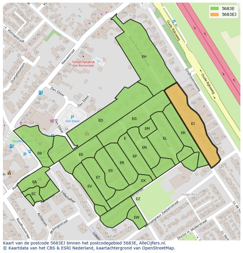 Afbeelding van het postcodegebied 5683 EJ op de kaart.