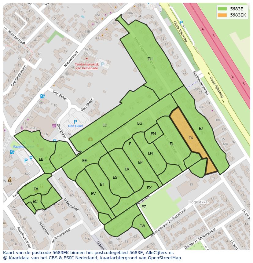 Afbeelding van het postcodegebied 5683 EK op de kaart.