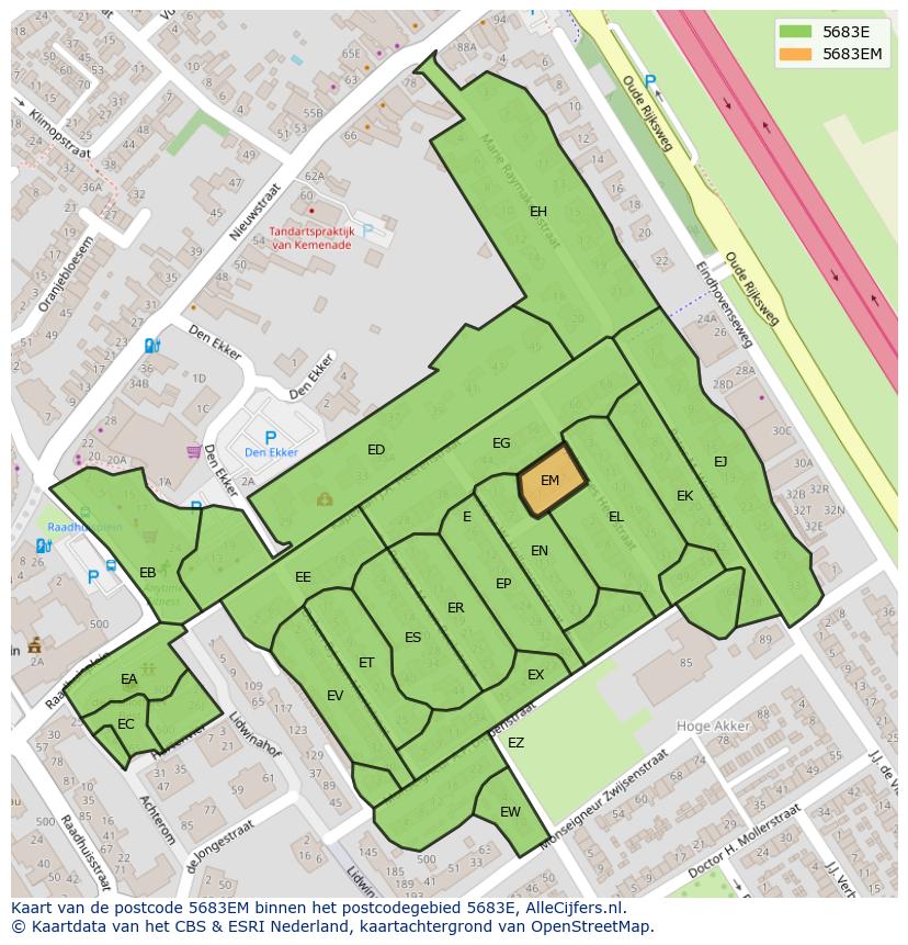 Afbeelding van het postcodegebied 5683 EM op de kaart.
