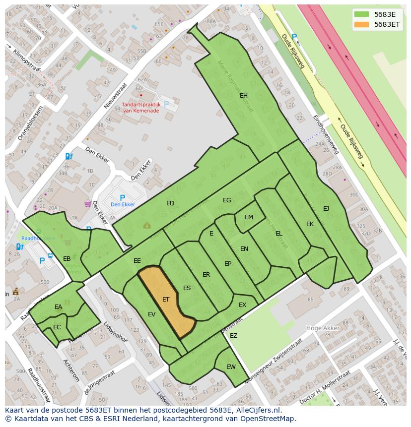Afbeelding van het postcodegebied 5683 ET op de kaart.
