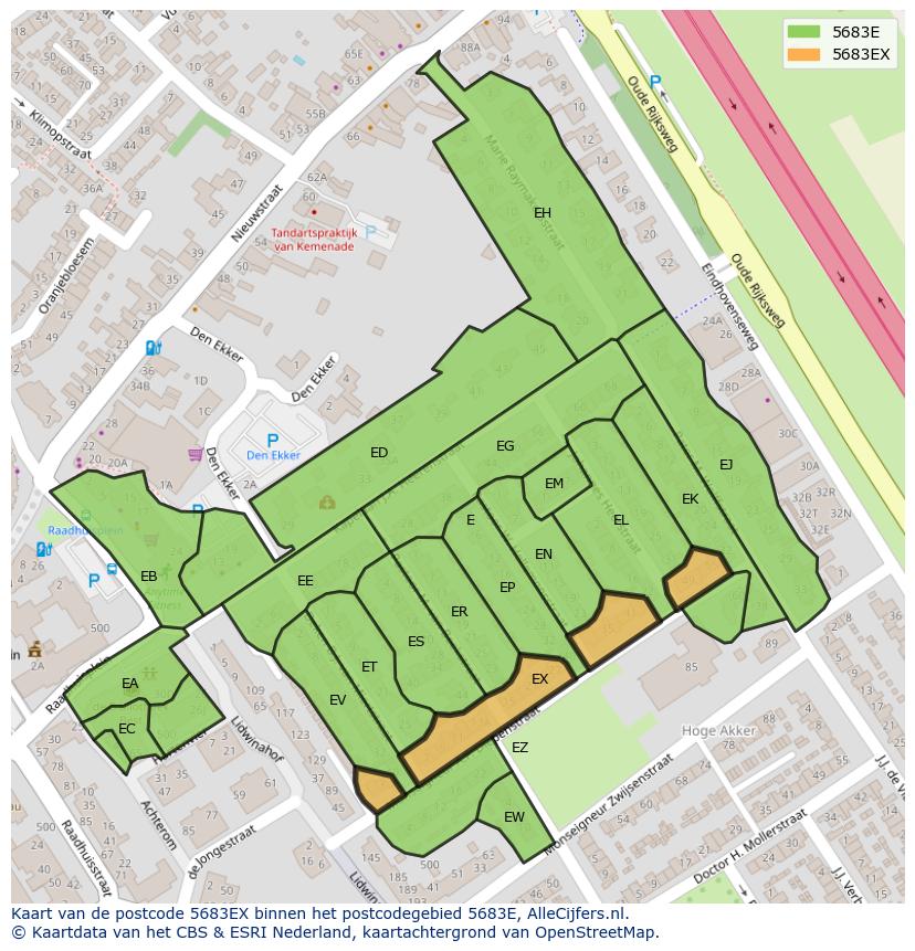 Afbeelding van het postcodegebied 5683 EX op de kaart.