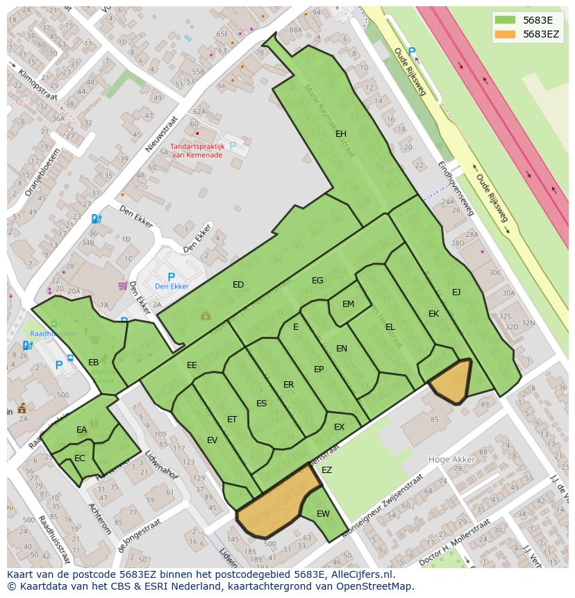 Afbeelding van het postcodegebied 5683 EZ op de kaart.