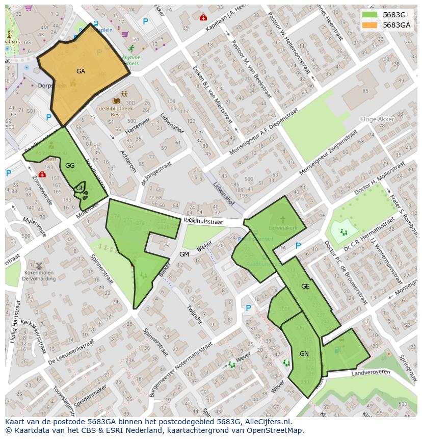 Afbeelding van het postcodegebied 5683 GA op de kaart.