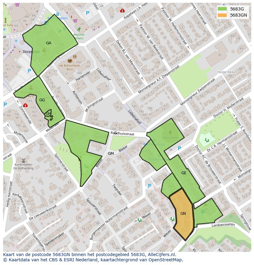 Afbeelding van het postcodegebied 5683 GN op de kaart.