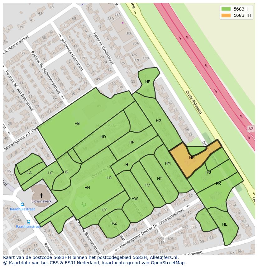 Afbeelding van het postcodegebied 5683 HH op de kaart.
