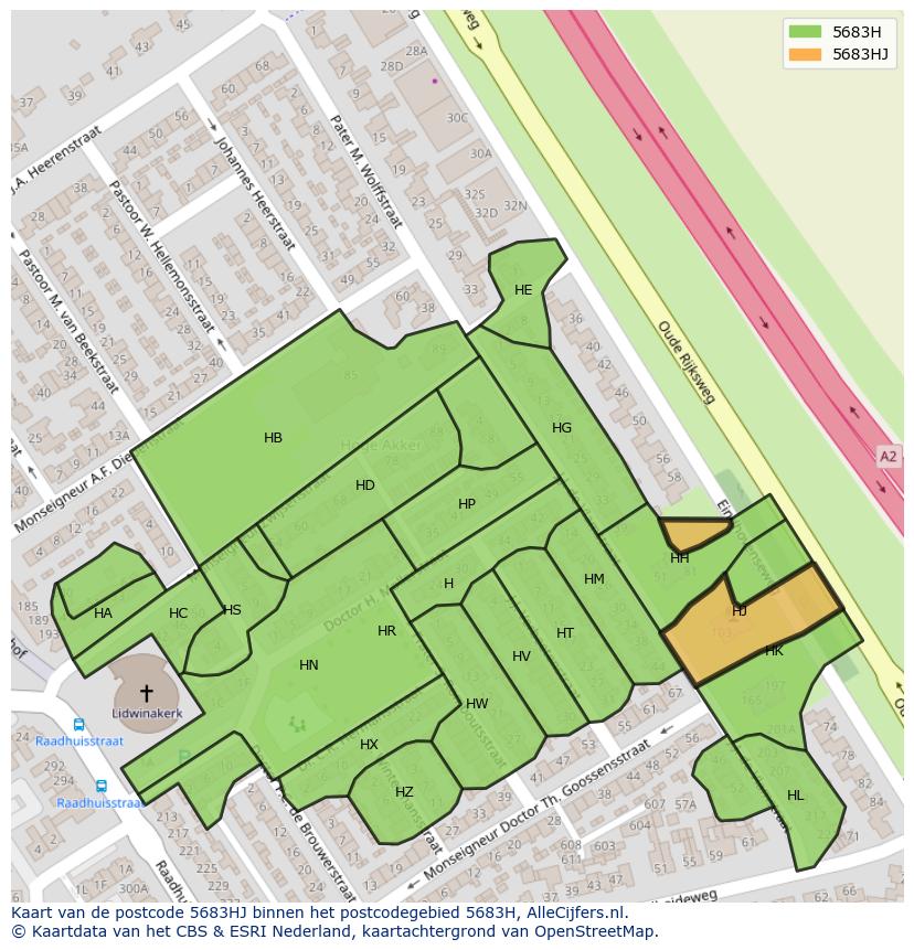 Afbeelding van het postcodegebied 5683 HJ op de kaart.