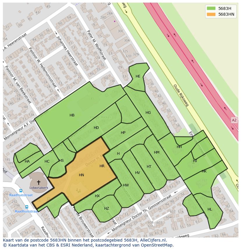 Afbeelding van het postcodegebied 5683 HN op de kaart.