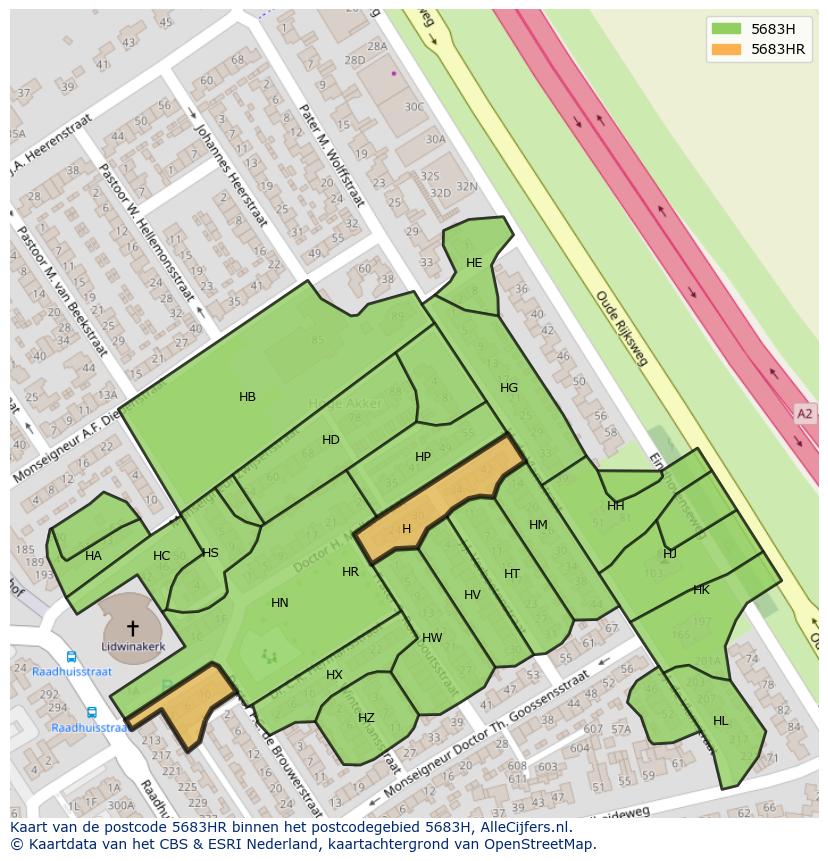 Afbeelding van het postcodegebied 5683 HR op de kaart.