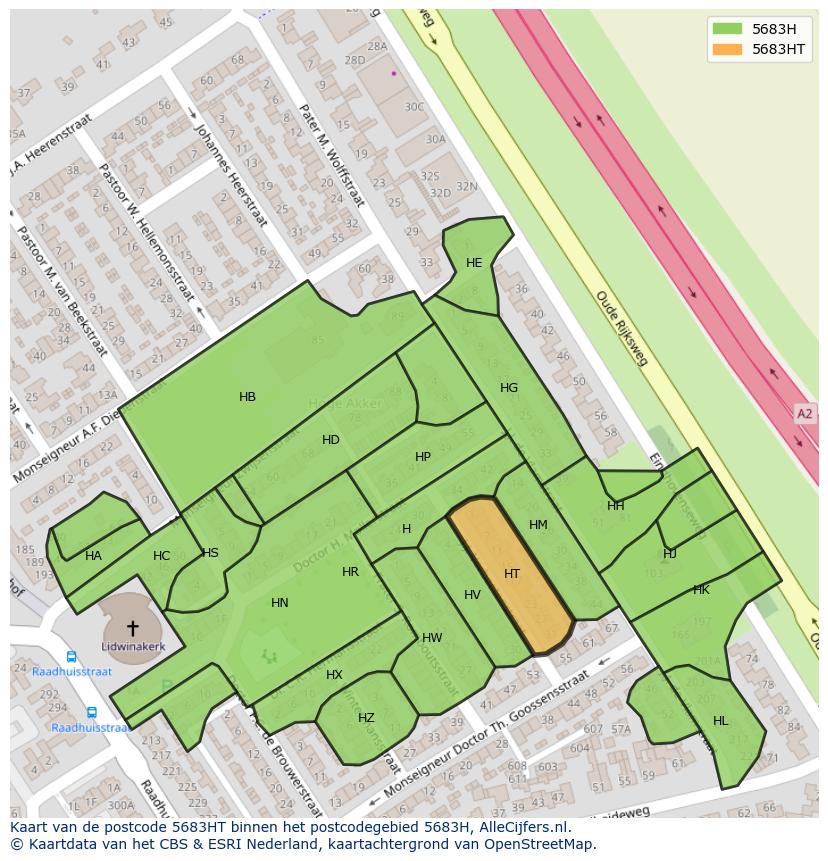 Afbeelding van het postcodegebied 5683 HT op de kaart.