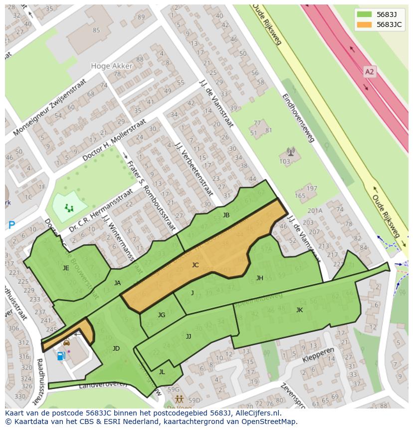 Afbeelding van het postcodegebied 5683 JC op de kaart.