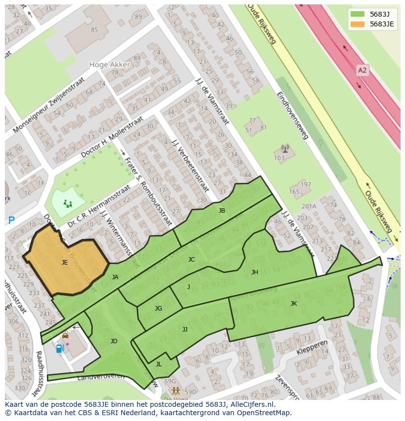 Afbeelding van het postcodegebied 5683 JE op de kaart.