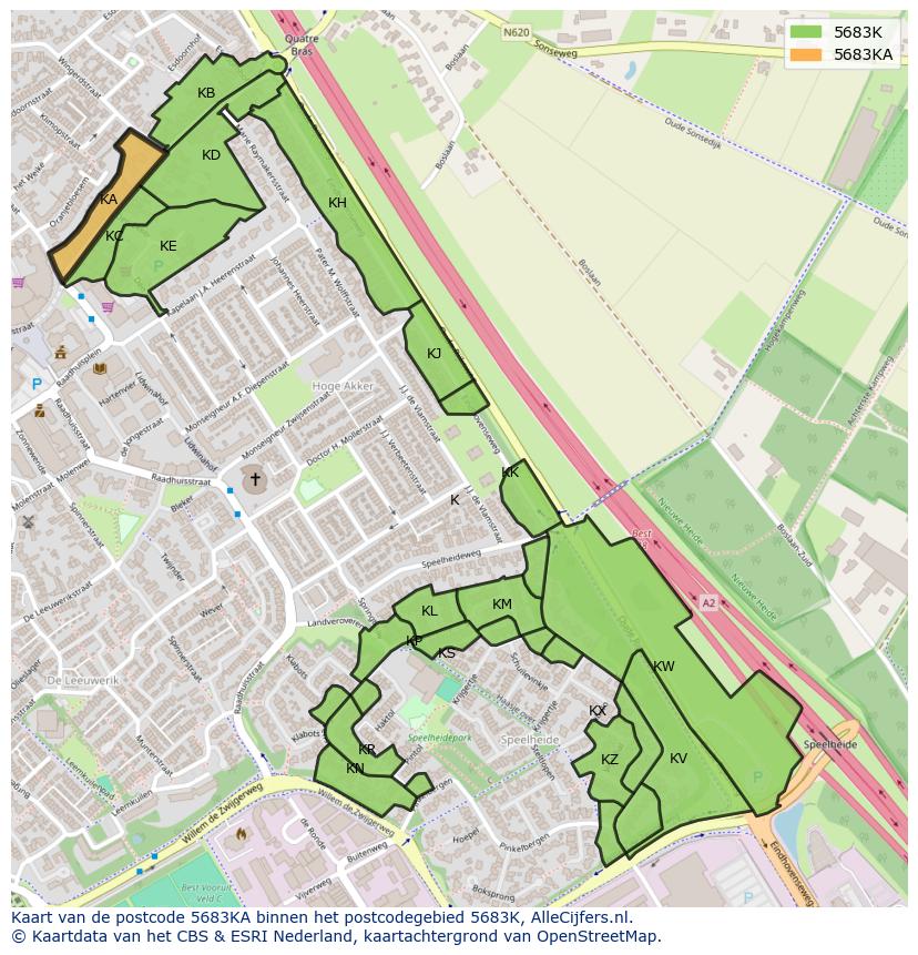 Afbeelding van het postcodegebied 5683 KA op de kaart.