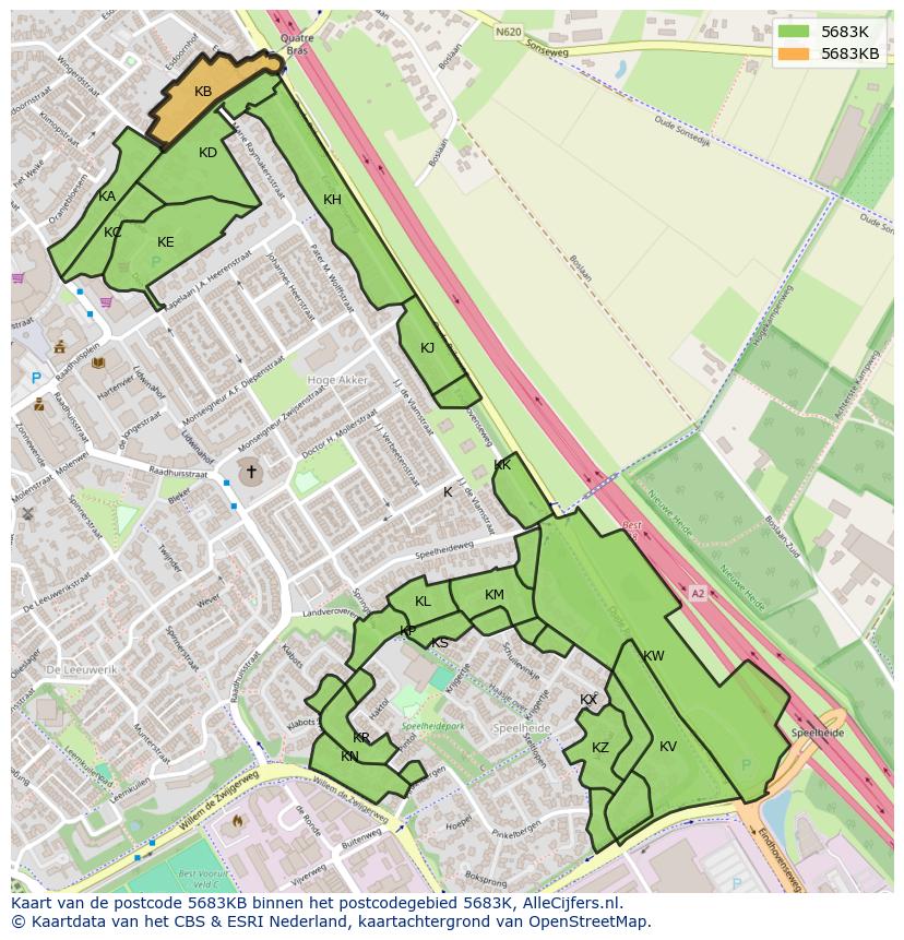 Afbeelding van het postcodegebied 5683 KB op de kaart.