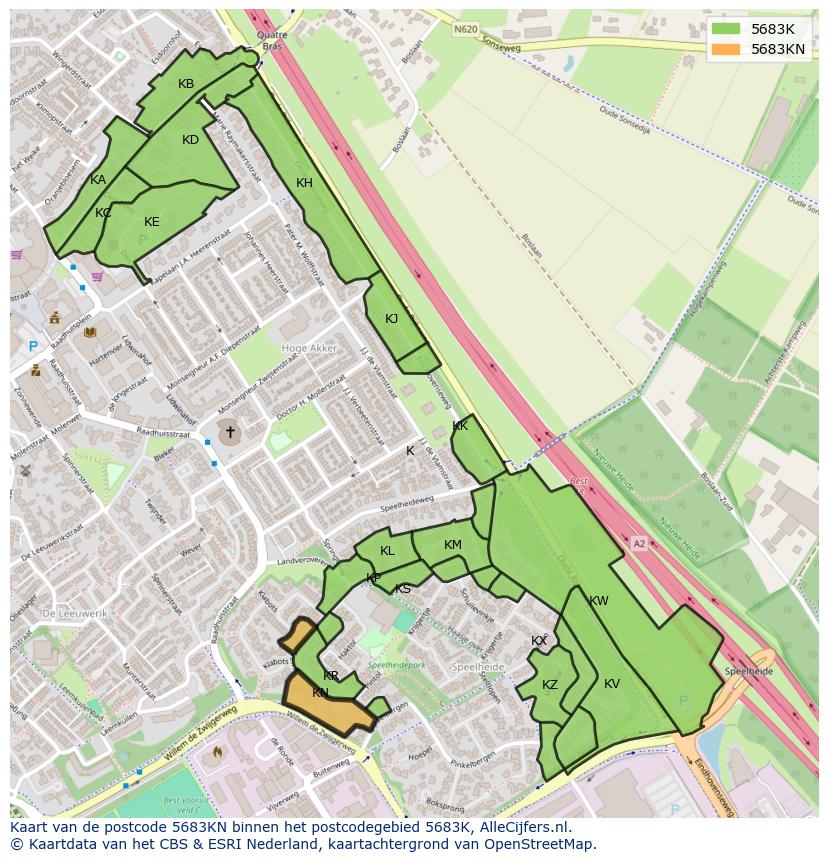 Afbeelding van het postcodegebied 5683 KN op de kaart.