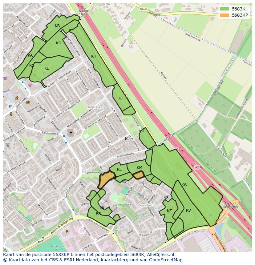 Afbeelding van het postcodegebied 5683 KP op de kaart.