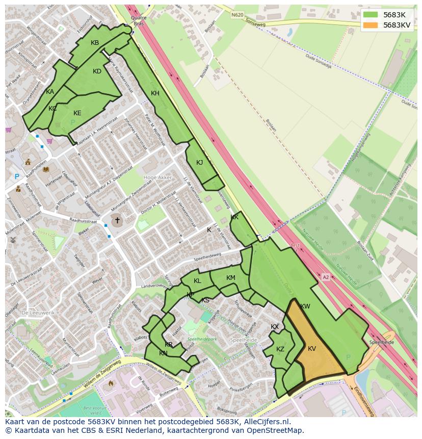 Afbeelding van het postcodegebied 5683 KV op de kaart.