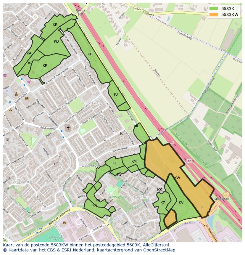 Afbeelding van het postcodegebied 5683 KW op de kaart.