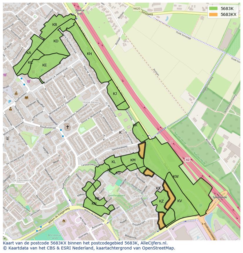 Afbeelding van het postcodegebied 5683 KX op de kaart.