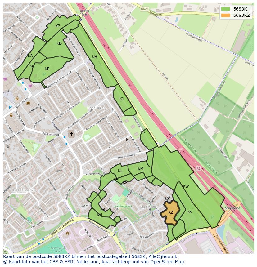 Afbeelding van het postcodegebied 5683 KZ op de kaart.