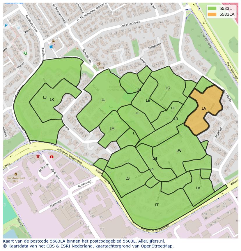 Afbeelding van het postcodegebied 5683 LA op de kaart.